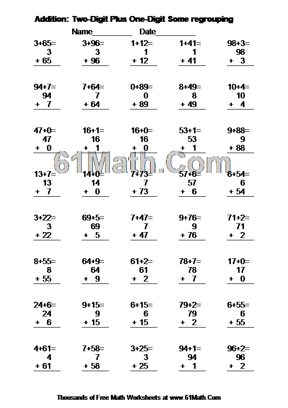 Addition: Two-Digit Plus One-Digit Some regrouping