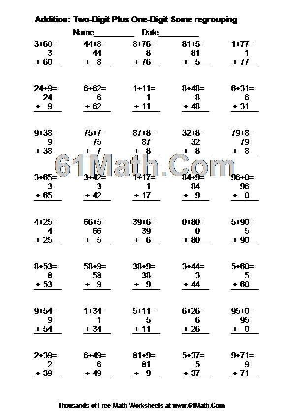 Addition: Two-Digit Plus One-Digit Some regrouping