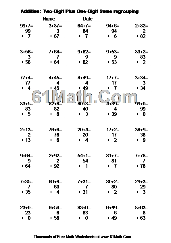 Addition: Two-Digit Plus One-Digit Some regrouping