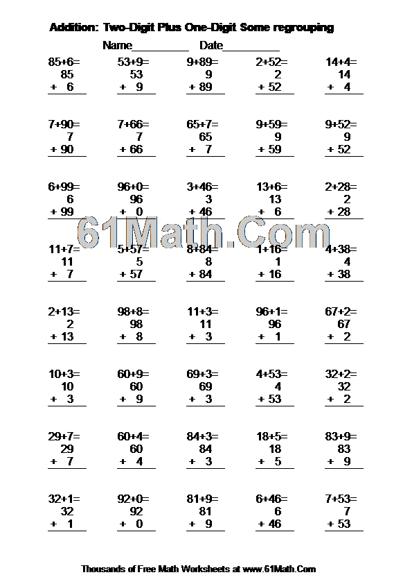 Addition: Two-Digit Plus One-Digit Some regrouping