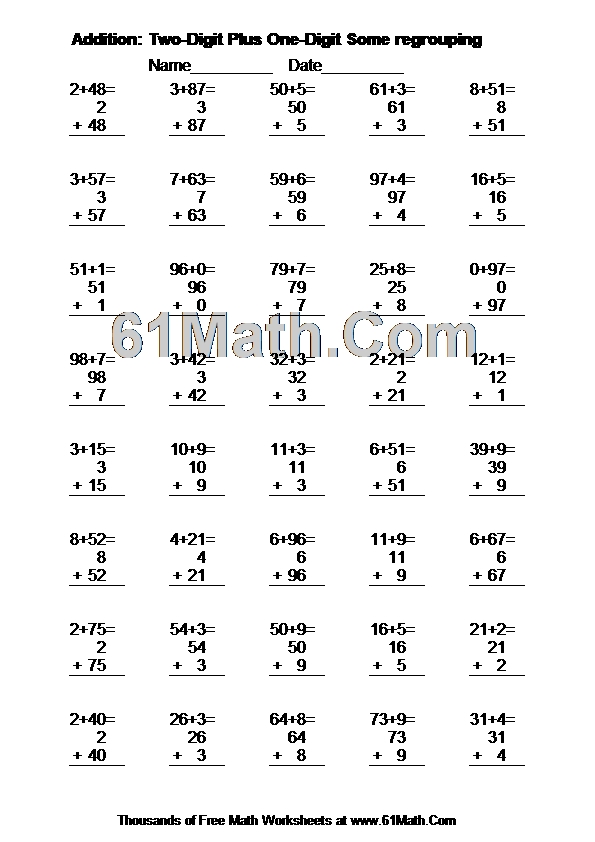 Addition: Two-Digit Plus One-Digit Some regrouping