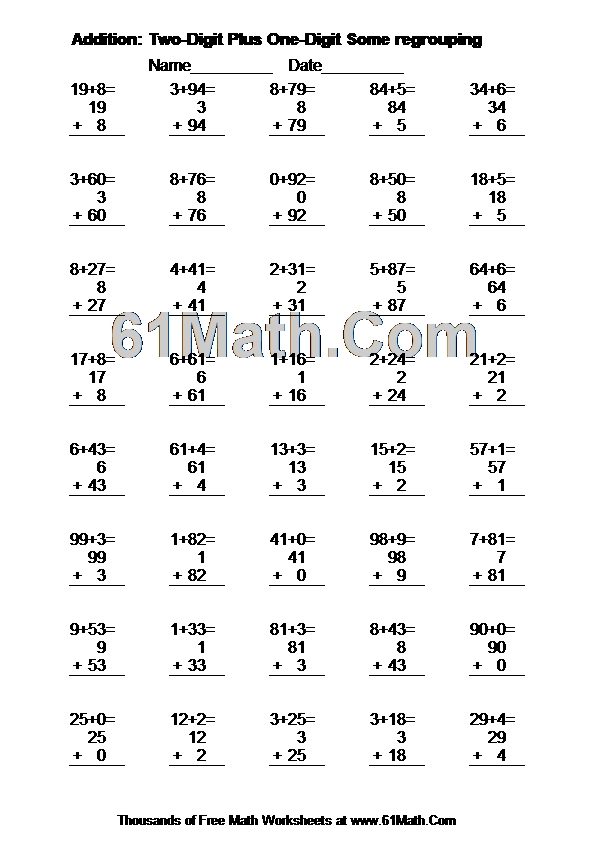 Addition: Two-Digit Plus One-Digit Some regrouping