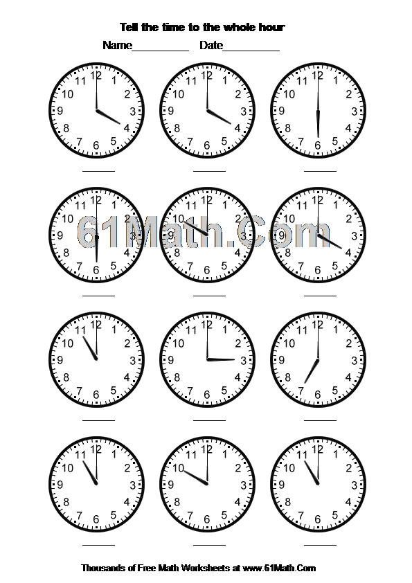 Tell the time to the whole hour