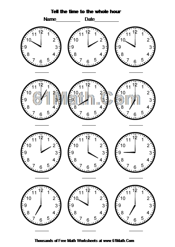 Tell the time to the whole hour