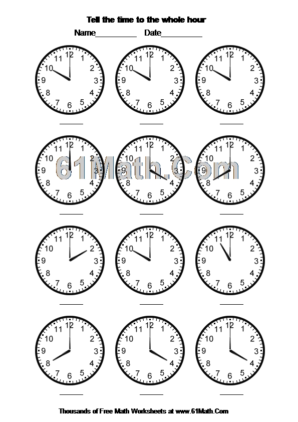 Tell the time to the whole hour