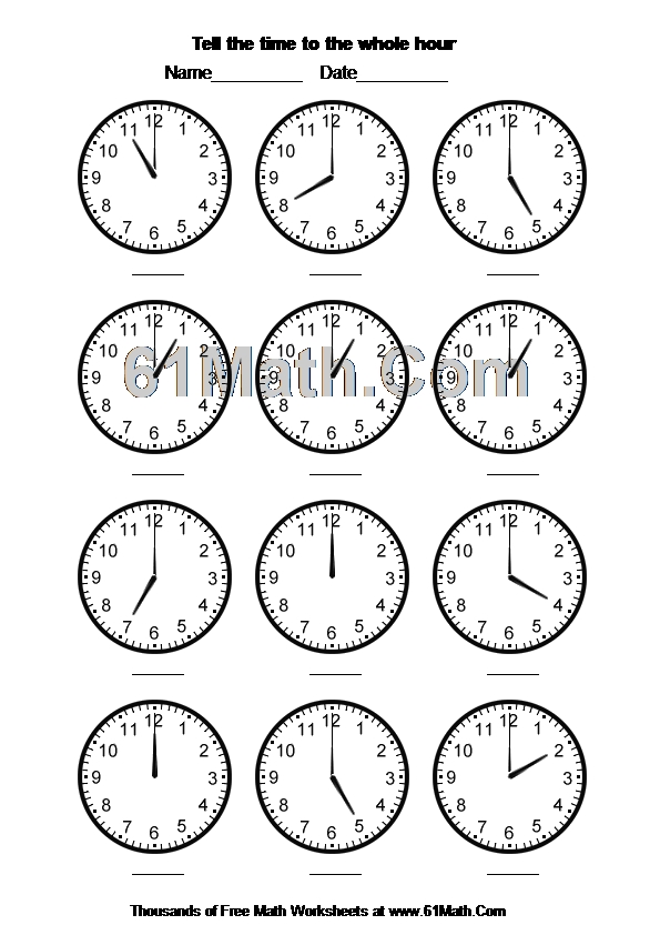 Tell the time to the whole hour