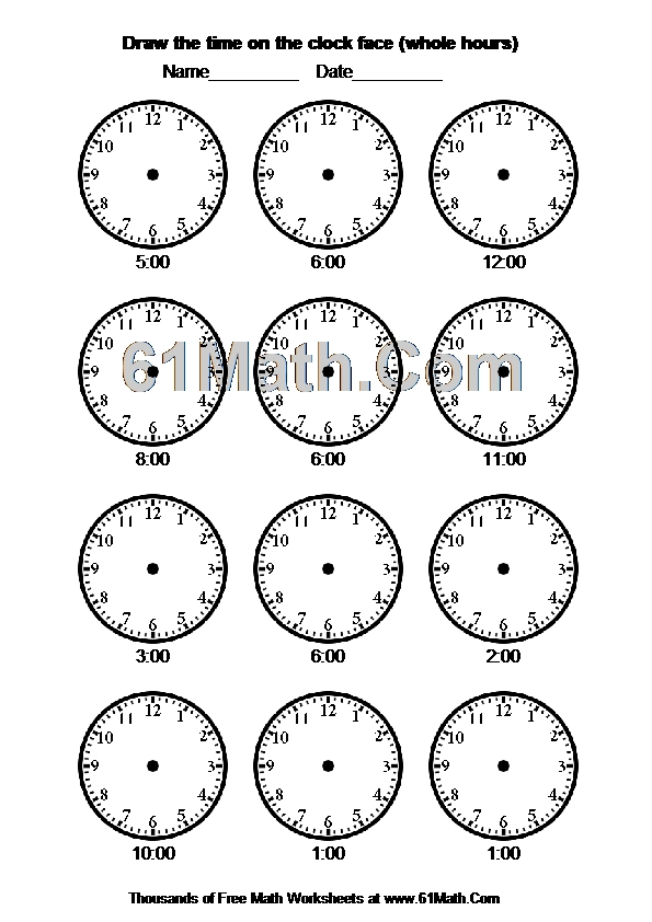 Draw the time on the clock face (whole hours)