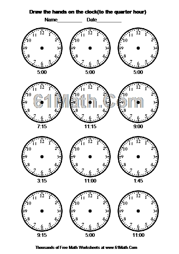Draw the hands on the clock(to the quarter hour)