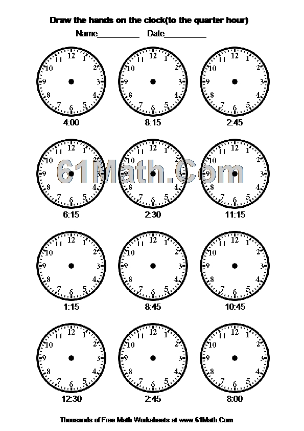 Draw the hands on the clock(to the quarter hour)