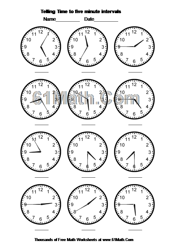 Telling Time to five minute intervals