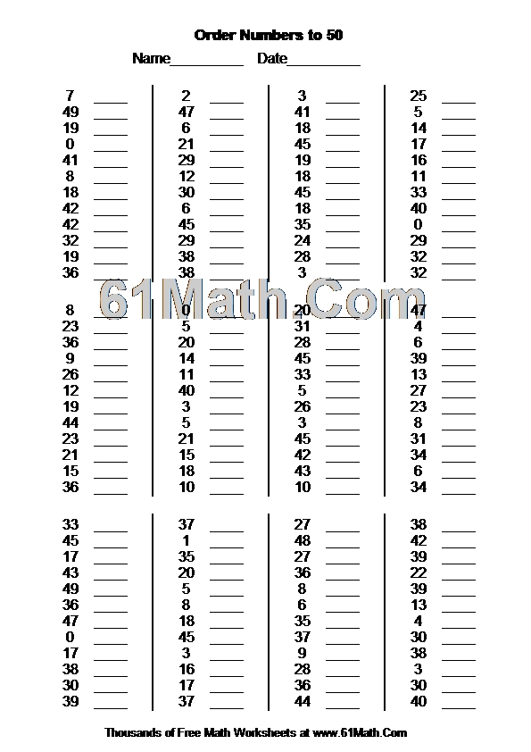 Order Numbers to 50