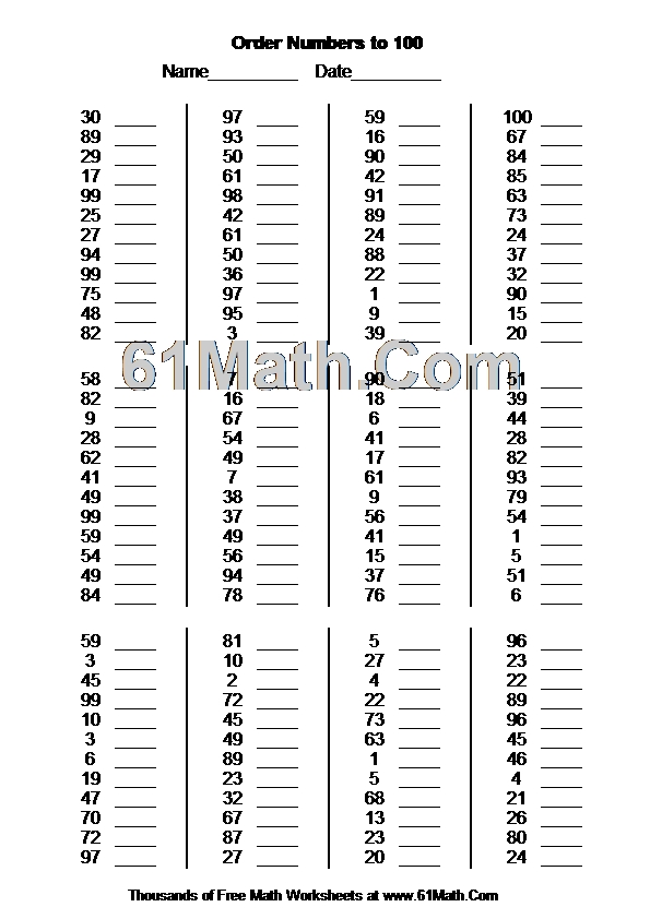 Order Numbers to 100