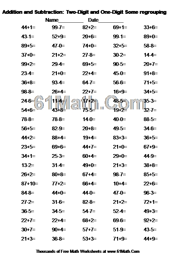 Addition and Subtraction: Two-Digit and One-Digit Some regrouping