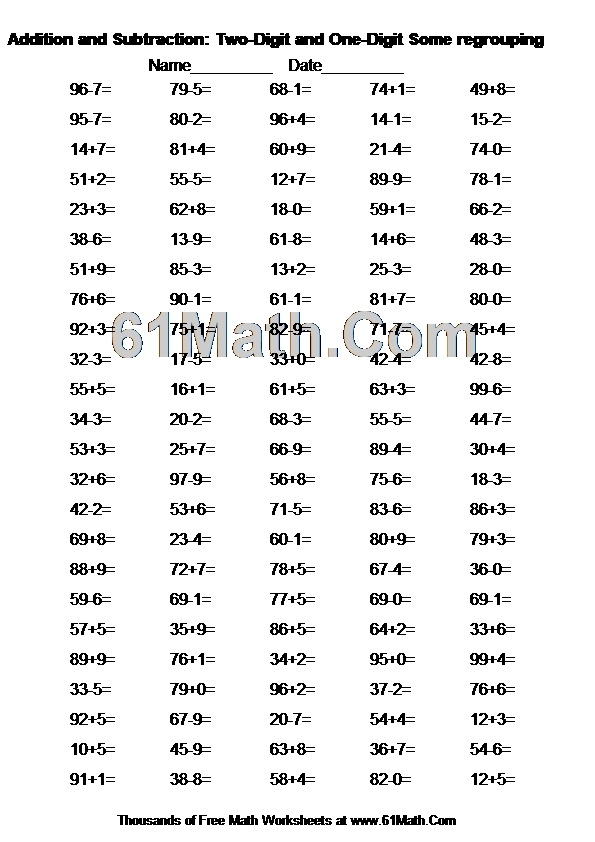 Addition and Subtraction: Two-Digit and One-Digit Some regrouping