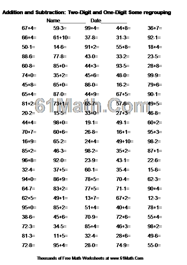 Addition and Subtraction: Two-Digit and One-Digit Some regrouping