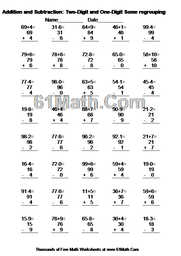 Addition and Subtraction: Two-Digit and One-Digit Some regrouping