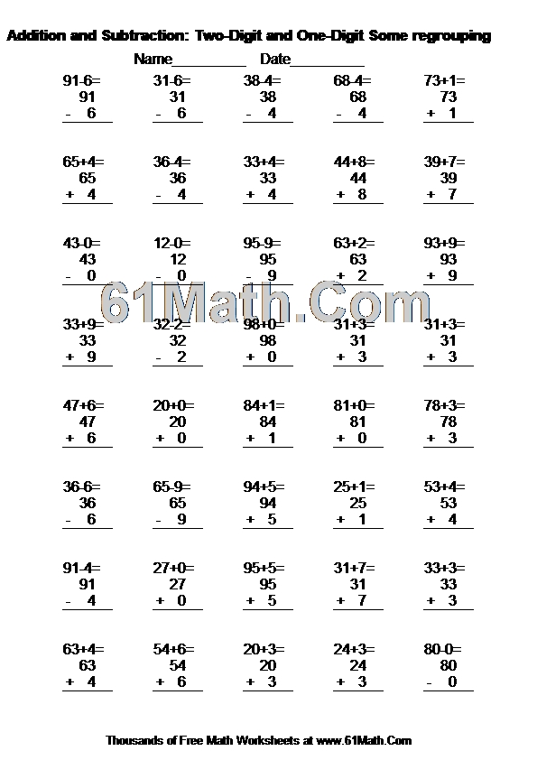 Addition and Subtraction: Two-Digit and One-Digit Some regrouping