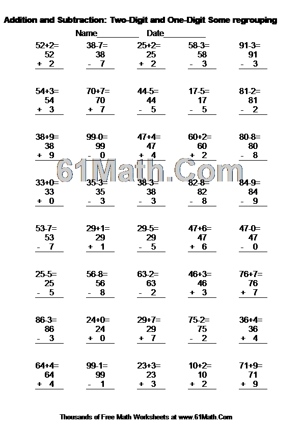 Addition and Subtraction: Two-Digit and One-Digit Some regrouping