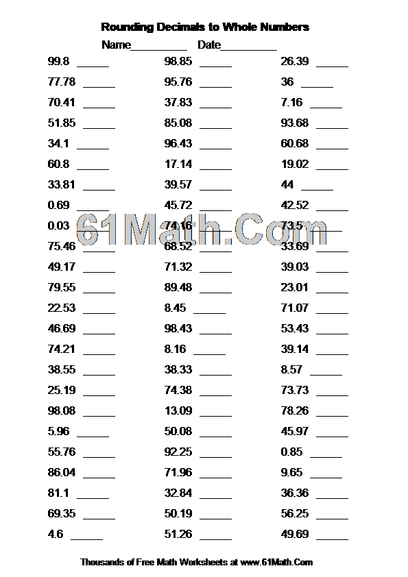 Rounding Decimals to Whole Numbers