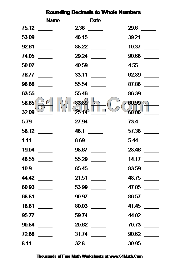 Rounding Decimals to Whole Numbers