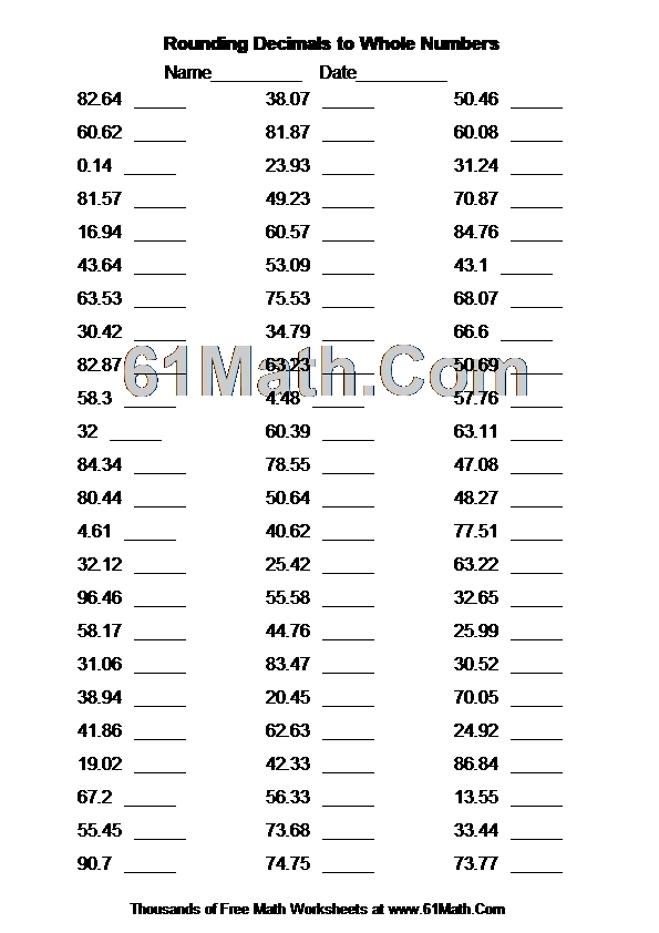 Rounding Decimals to Whole Numbers