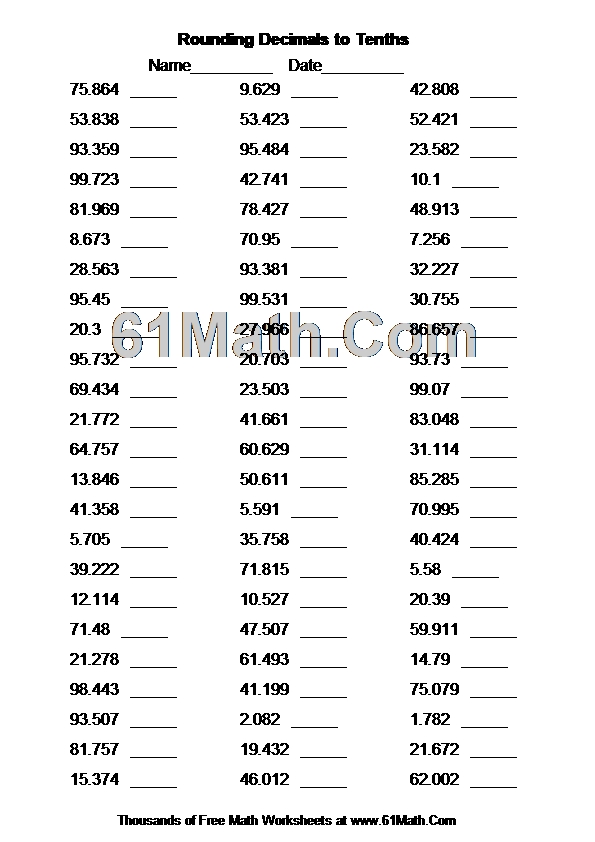 Rounding Decimals to Tenths