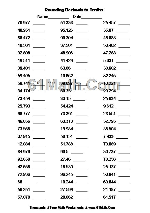 Rounding Decimals to Tenths