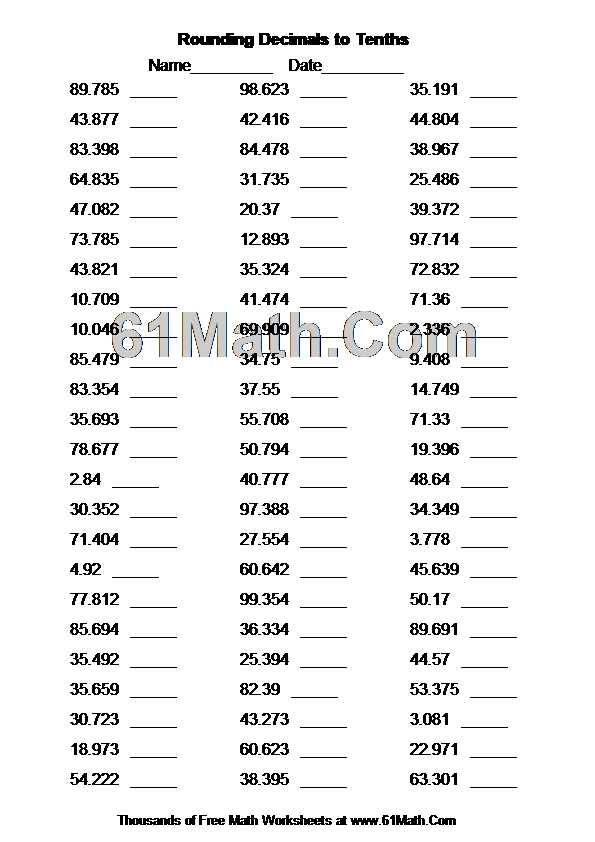 Rounding Decimals to Tenths