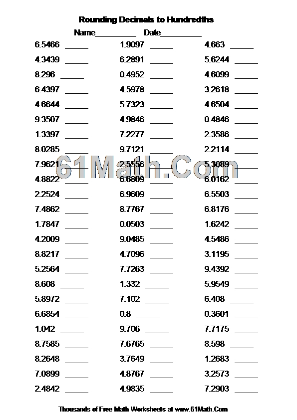 Rounding Decimals to Hundredths