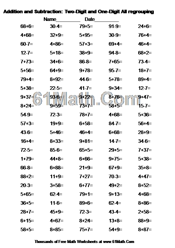 Addition and Subtraction: Two-Digit and One-Digit All regrouping