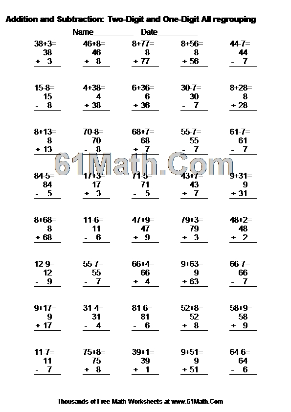 Addition and Subtraction: Two-Digit and One-Digit All regrouping