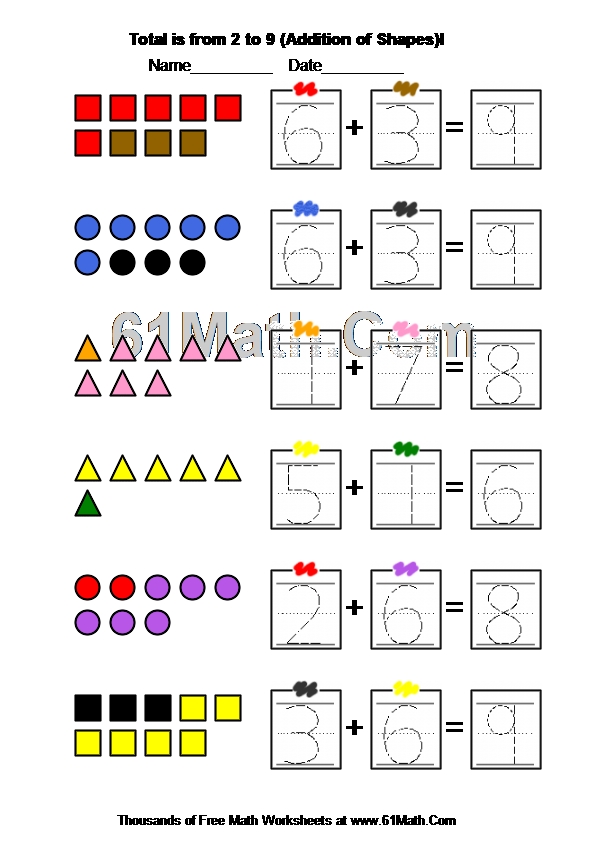 Total is from 2 to 9 (Addition of Shapes)I