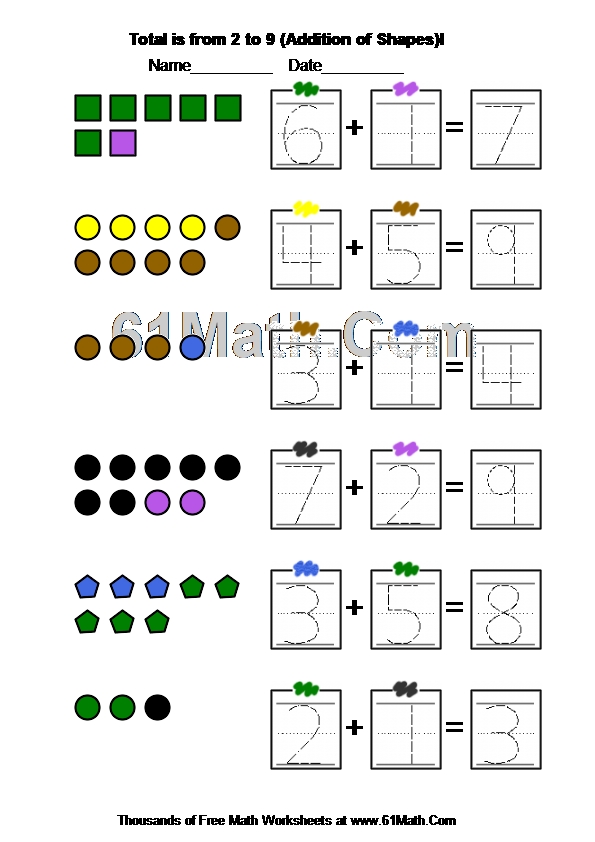 Total is from 2 to 9 (Addition of Shapes)I