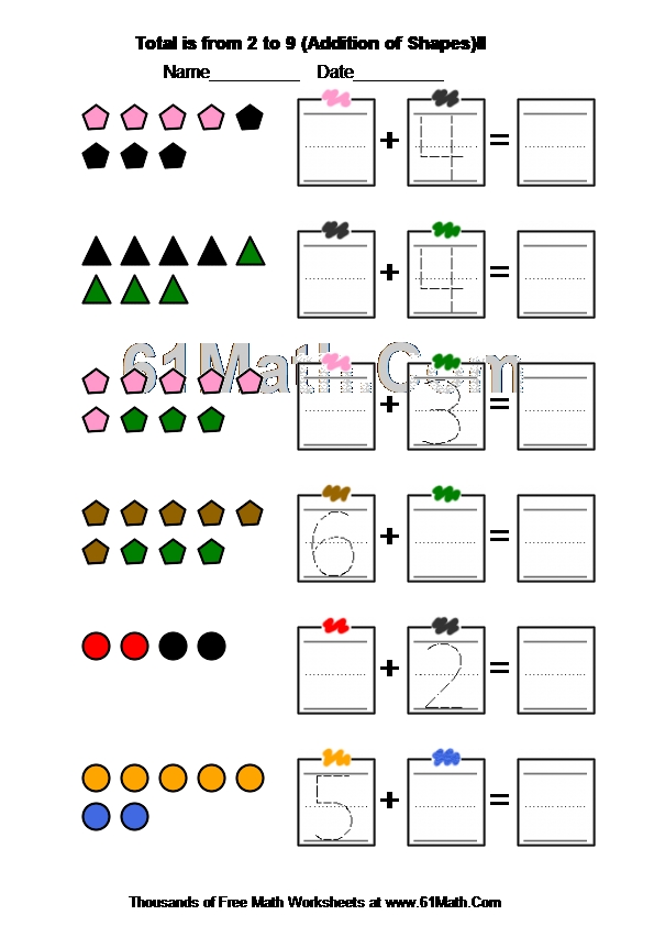 Total is from 2 to 9 (Addition of Shapes)II