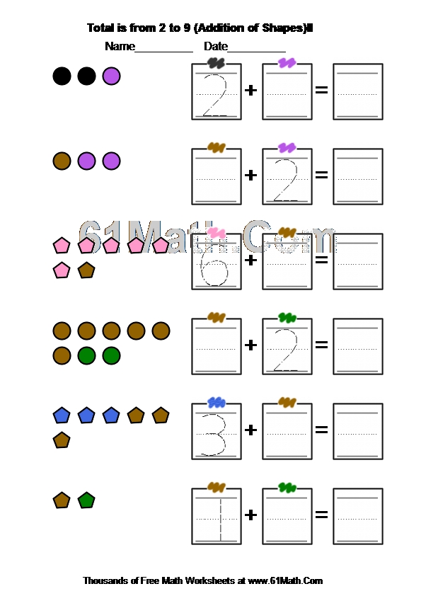 Total is from 2 to 9 (Addition of Shapes)II