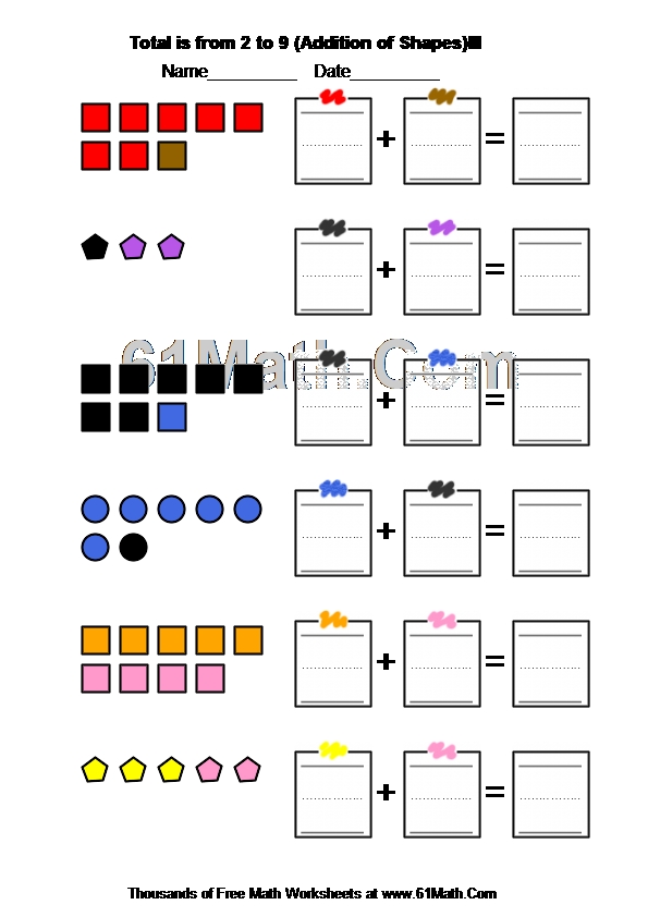 Total is from 2 to 9 (Addition of Shapes)III