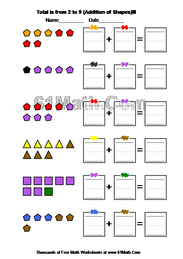 Total is from 2 to 9 (Addition of Shapes)III