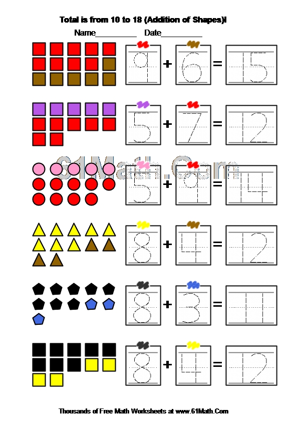 Total is from 10 to 18 (Addition of Shapes)I