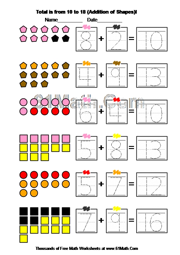 Total is from 10 to 18 (Addition of Shapes)I