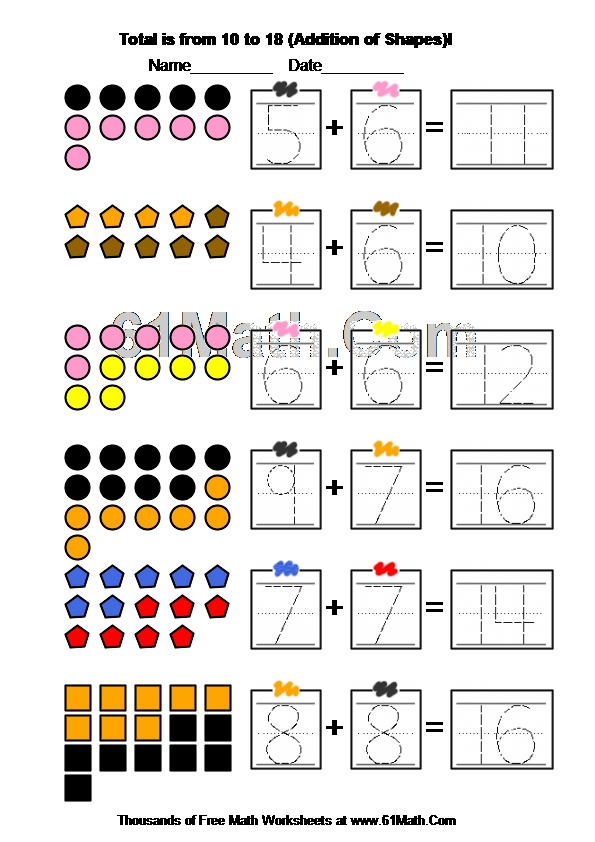 Total is from 10 to 18 (Addition of Shapes)I