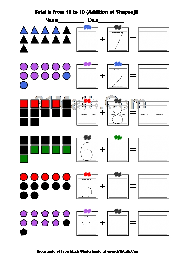 Total is from 10 to 18 (Addition of Shapes)II