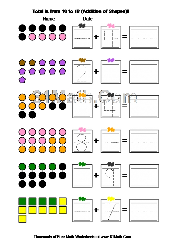 Total is from 10 to 18 (Addition of Shapes)II