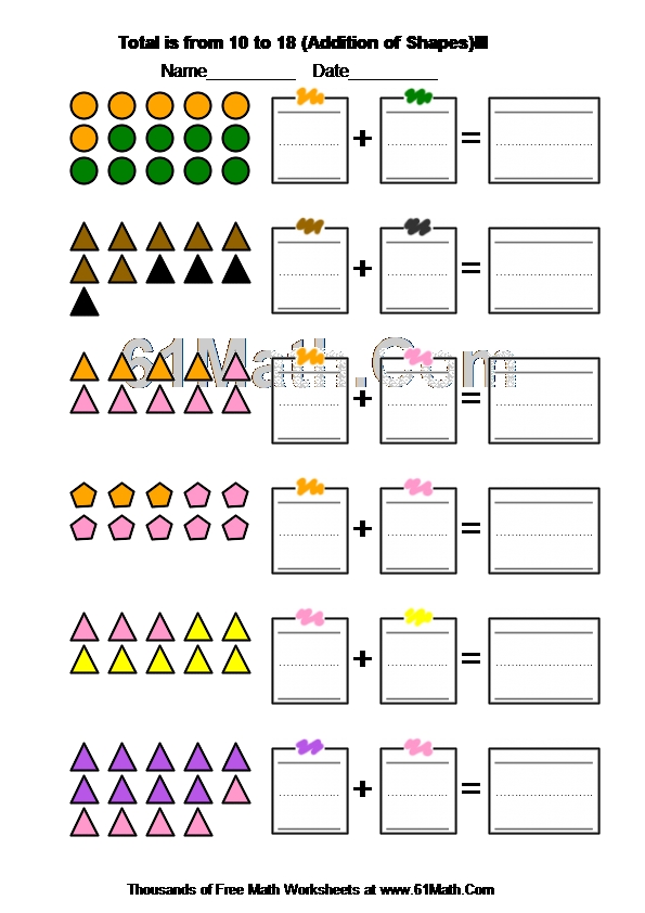 Total is from 10 to 18 (Addition of Shapes)III