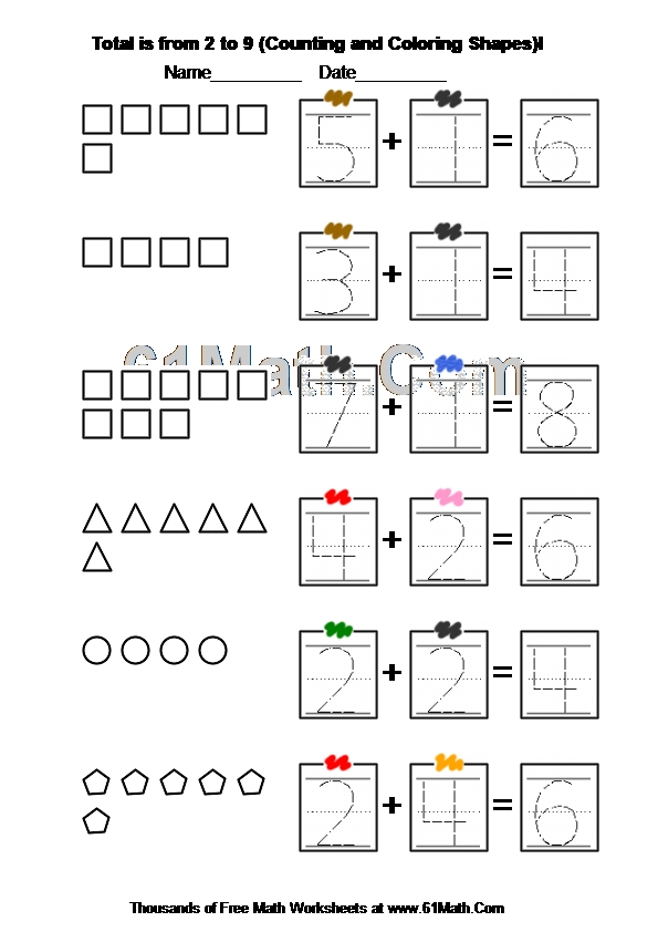 Total is from 2 to 9 (Counting and Coloring Shapes)I Create Your Own