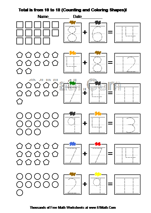 Total is from 10 to 18 (Counting and Coloring Shapes)I