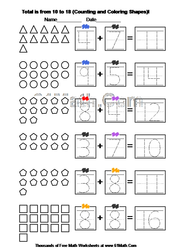 Total is from 10 to 18 (Counting and Coloring Shapes)I