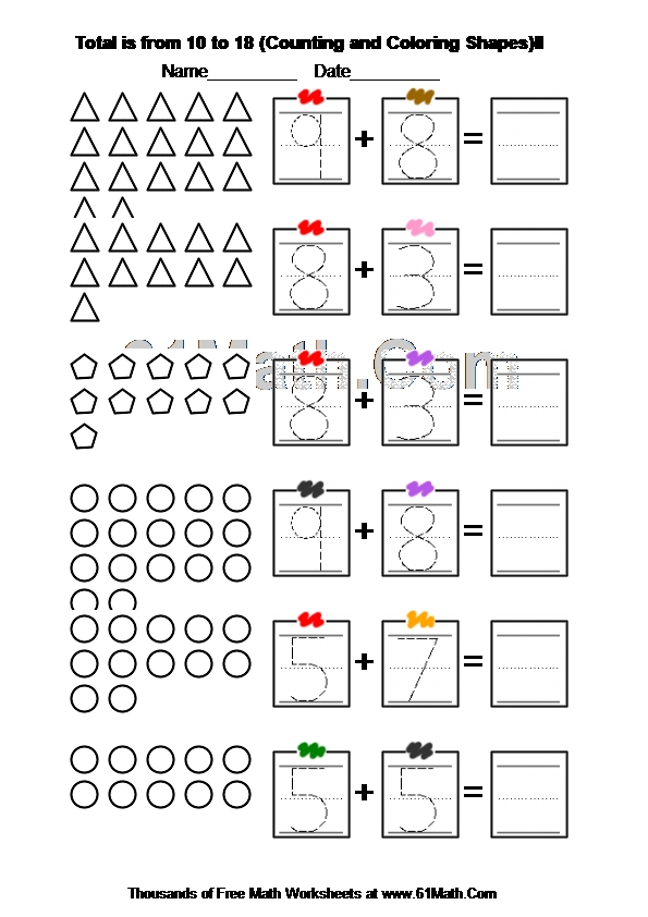 Total is from 10 to 18 (Counting and Coloring Shapes)II