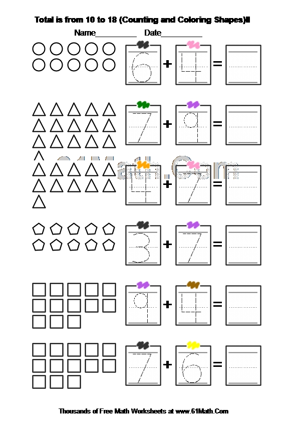 Total is from 10 to 18 (Counting and Coloring Shapes)II