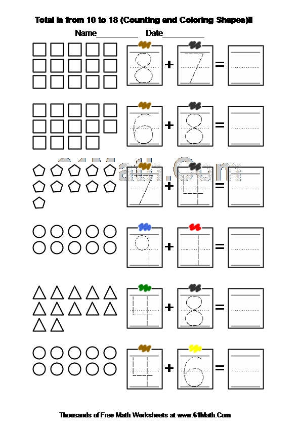 Total is from 10 to 18 (Counting and Coloring Shapes)II