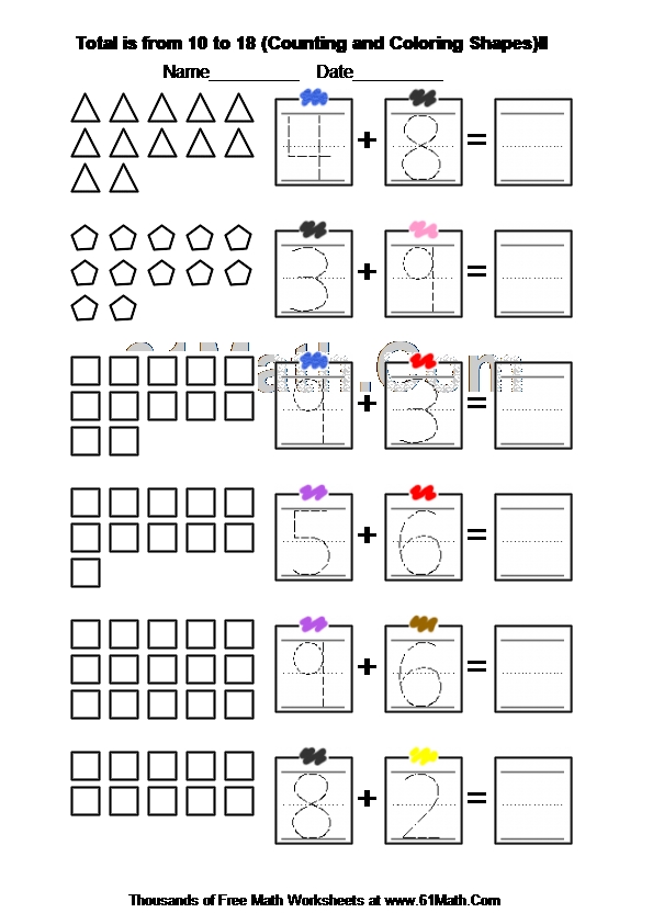 Total is from 10 to 18 (Counting and Coloring Shapes)II